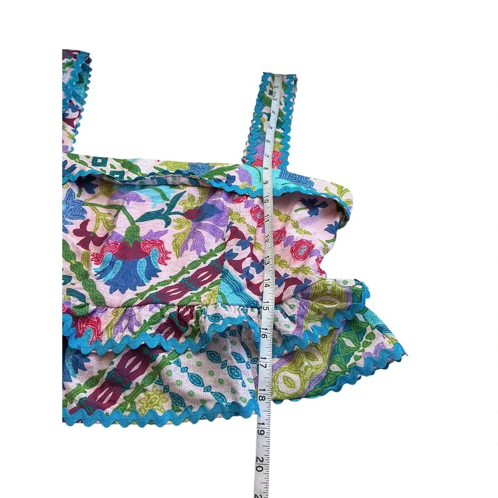HerringStones Floral Patchwork 2 Piece Set Pink Blue Rickrack Ruffle‎ Skirt L